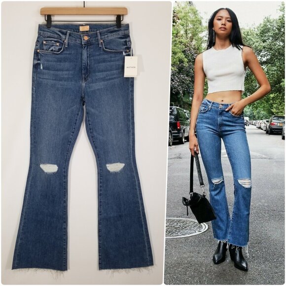 NWT Mother Denim Weekender Fray Flare Stretch Jeans in Six Packs On Me Size 28 - Picture 6 of 16